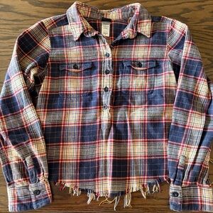 Patagonia Women’s Plaid 1/2 Button Down Shirt - Navy and Red